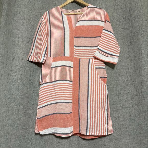 Soft Surroundings Dresses & Skirts - Soft Surroundings Dress Women XS Orange Cream Linen Oversized Lagenlook Boho